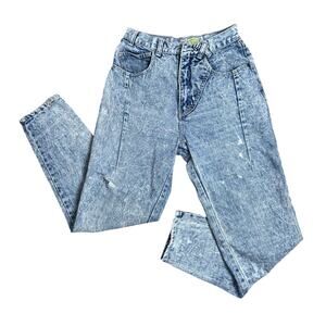VTG Sergio Diamond Wash Jeans Size 25 High-Rise Tapered Leg Acid Wash Blue USA